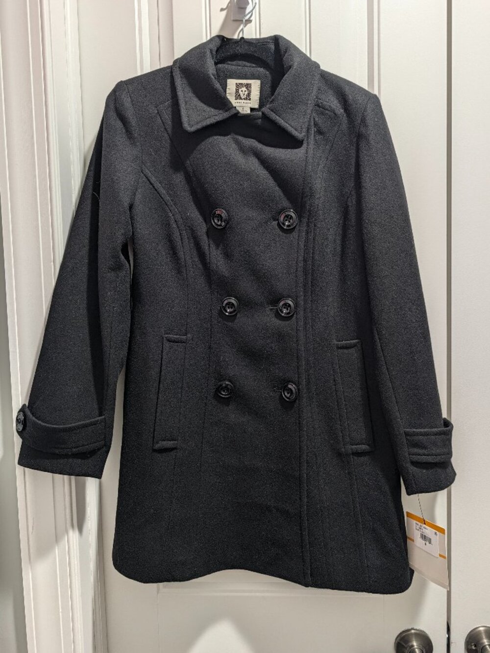 NWT Anne Klein Black Double Breasted Pea Coat Size S